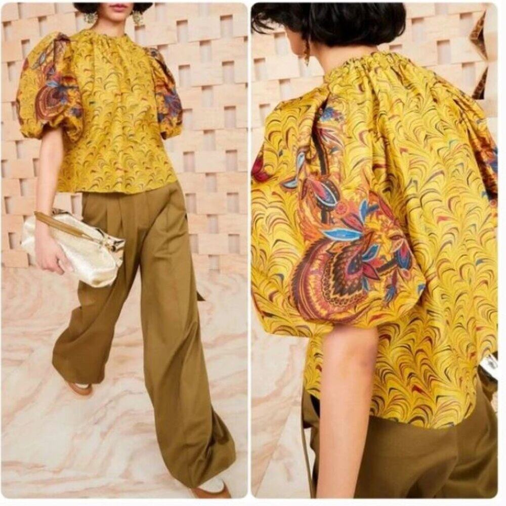 NEW Ulla Johnson Lorena Top Tigers Eye Puff Sleeves Sz 4